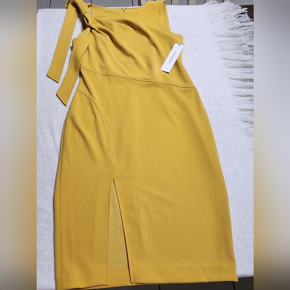 Calvin Klein ochre gold One Shoulder Dress Size 10